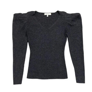 MILLY Isabella Puffed Shoulder Ribbed Wool Knit Sweater Long Sleeve Gray Size 2